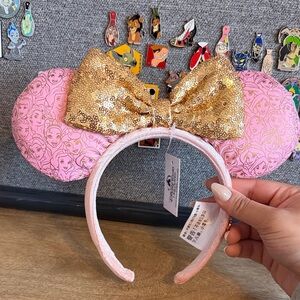 New With Tags Disney Pink & Gold Princess Ears Headband Cinderella Rapunzel etc
